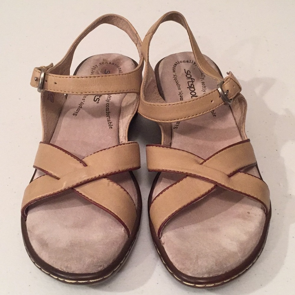 Softspots Tan Leather Cross-Strap Sandals